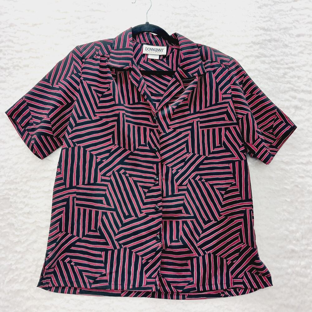Blouse Button-Up Short Sleeve VTG Stripe Heritage Workcore Top Y2K Bold Size L ?